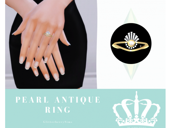 GlitterBerrySims’ Enchanted Pearl: Antique Ring Elegance (Alpha CC Jewelry)