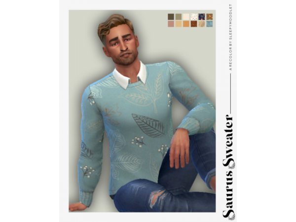 SaurusSims’ Cozy Pear Palette: Recolored Sweaters for Stylish Sims (Alpha CC Male Tops)