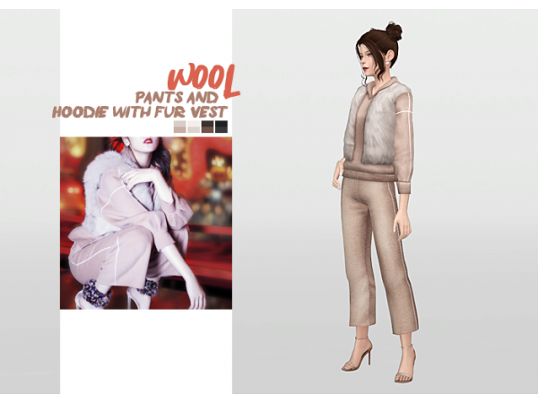 Winter Elegance: Cozy Alpha Wool Hoodie and Fur Vest Set (Pants Included)