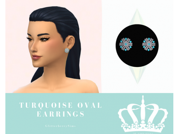 Glitterberry Sims’ Enchantment: Turquoise Oval Earrings (Elegant Accessories & Jewelry)