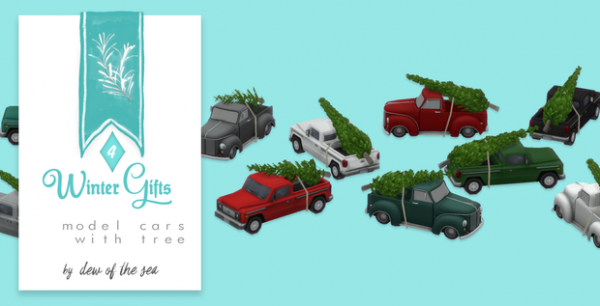264341 winter gifts model cars with tree by dew of the sea sims4 featured image