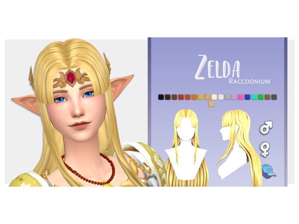 Raccoonium’s Royal Tresses: Zelda-Inspired Crown & Luxurious Long Hair (#AlphaCC Collection)