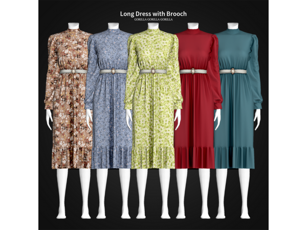 Gorilla Elegance – Long Dress with Brooch  (AlphaCC, Female Clothing Set)