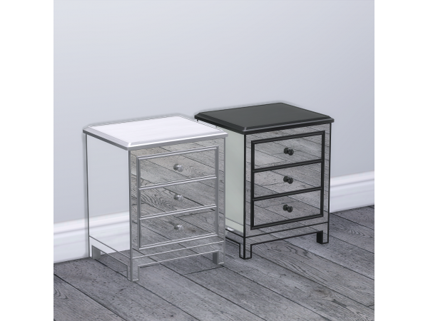 PlatinumLuxeSims Elegance: Luxe Mirrored Side Table & Dresser Ensemble