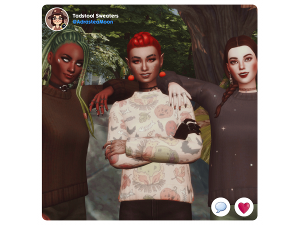 AdrasteaMoon’s Enchanted Toadstool Sweaters (Autumn Collection, Alpha CC, Female Tops)
