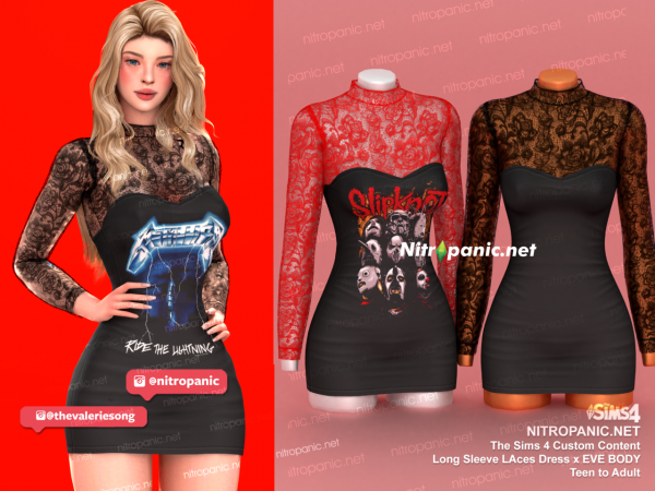 LaceElegance – Long Sleeve Dress (Female  Clothes, AlphaCC, Clothing Sets)