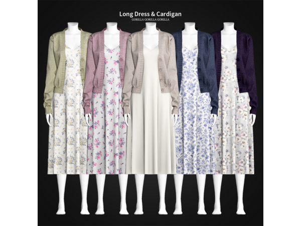 GorillaElegance – Long Dress &  Cardigan Set (AlphaCC, Female Outfits, Clothing Sets)