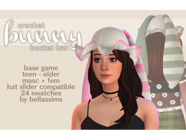 BellaSims’ Bunny Bonnet: Crochet Bucket Hat Pattern (Alpha CC, Female Hair Accessory)