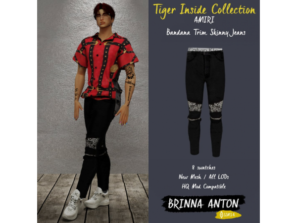 Brinna’s Beast Mode: Amiri Bandana-Trim Skinny Jeans (Tiger Inside Collection)