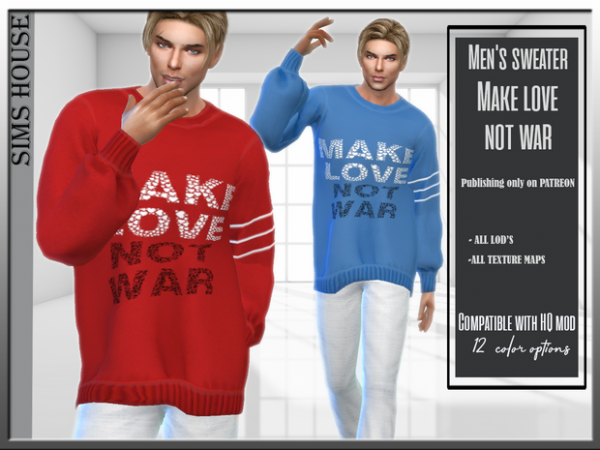Simshouse Chic: ‘Make Love Not War’ Men’s Sweater (Trendy Tops & Sets)