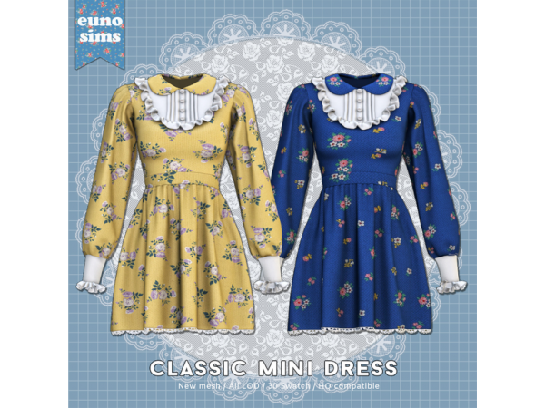 Euno Elegance: Classic Mini Dress (Sims Alpha CC Female Attire)
