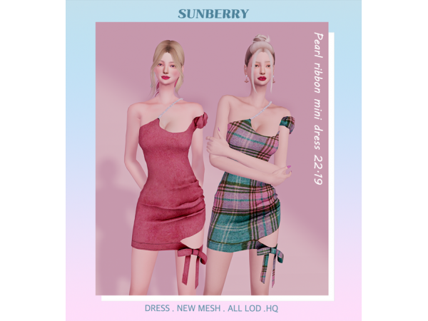 Sunberry Elegance: Chic Pearl Ribbon Mini Dress (Alpha Female Fashion)