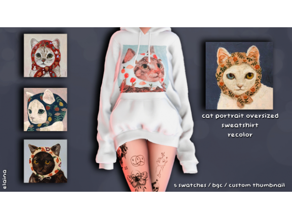 306794 cat portrait oversized sweatshirt recolor by elainaaa13 sims4 featured image