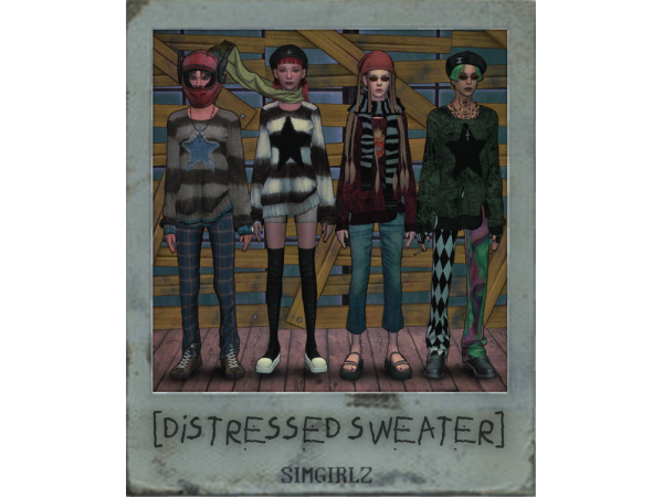 Simgirlz Chic: Cozy Distressed Sweaters for Trendy Female Sims (Alpha CC)