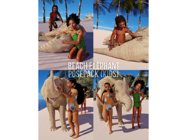 308735 beach elephant posepack kids version by afrosimtric sims sims4 featured image