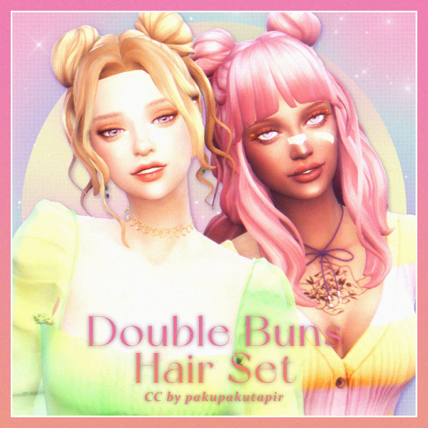 AlphaTwirls: Chic Double Buns Hair Set (AlphaCC, Female Updo & Accessories)