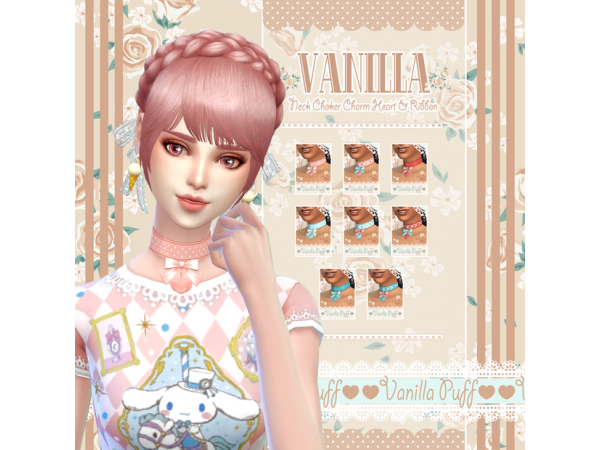 Vanilla Puff Elegance: Sims 4 Heart & Ribbon Choker Necklace (Alpha CC)