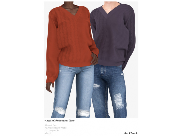 Backtrack Bliss: Chic V-Neck Mixed Knit Sweater (AlphaCC Collection)