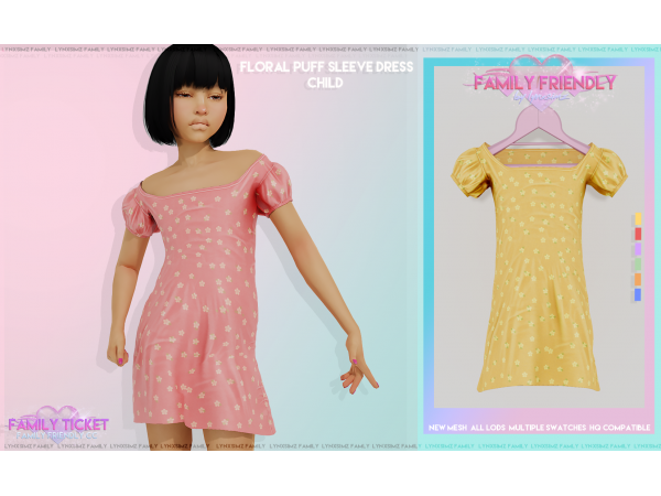 316771 floral puff sleeve dress child 128149 by lynxsimz family sims4 featured image