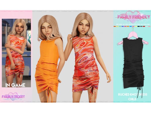 316773 ruched knot dress child 128149 by lynxsimz family sims4 featured image