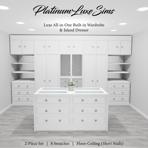 PlatinumLuxeSims Elegance: Ultimate Wardrobe & Island Dresser Ensemble (Luxury Bedroom Storage)