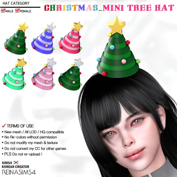317560 reina ts4 christmas mini tree hat by reina sims4 sims4 featured image