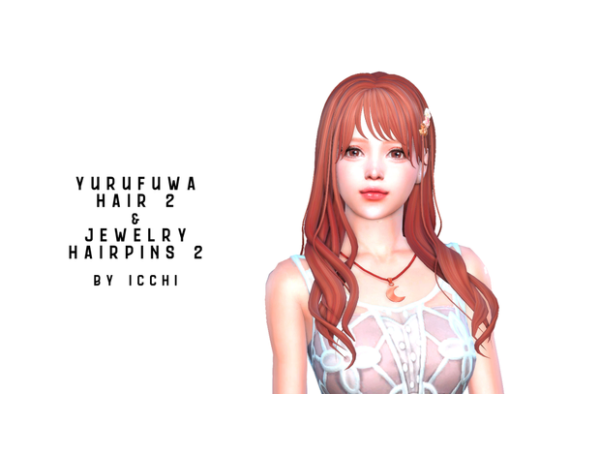 Enchanted Tresses: Yurufuwa Hair 2 & Jeweled Hairpins by IcchiSims (Alpha Long Female Hair)