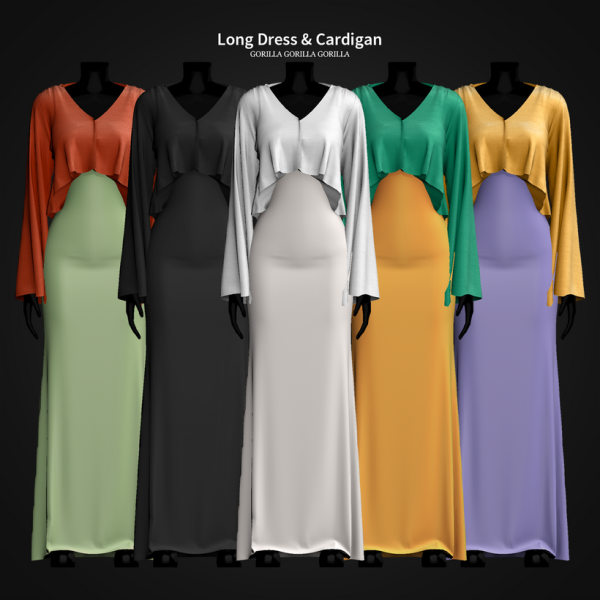 GorillaX3’s Elegance II (Long Dress &  Cardigan Outfit Set, AlphaCC, Female Accessories)