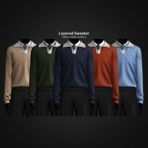 GorillaLayeredKnit (Max 14 Sweater – Male  Tops, Alpha CC Clothing Set)