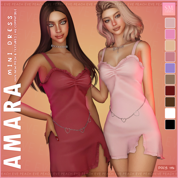 Amara MiniDress Elegance (Female Short  Dress, Alpha Hair & CC, Skins, Makeup)