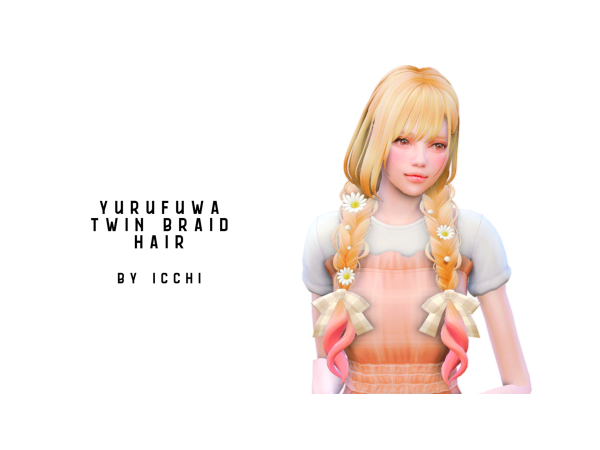 321412 yurufuwa twin braid hair flower and ribbon hair accessory for yurufuwa twin braid by icchi sims4 featured image