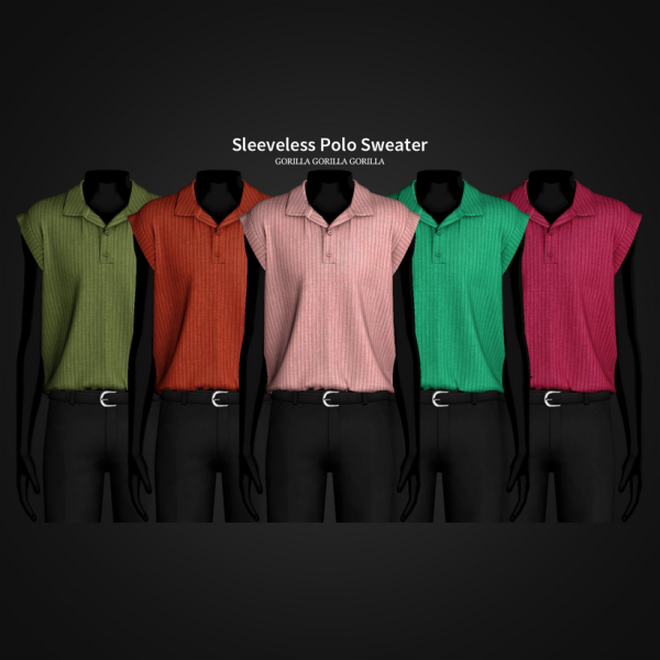 GorillaX3 Sleeveless Polo Sweater (Male  Tops, AlphaCC, Clothing Sets, Accessories)