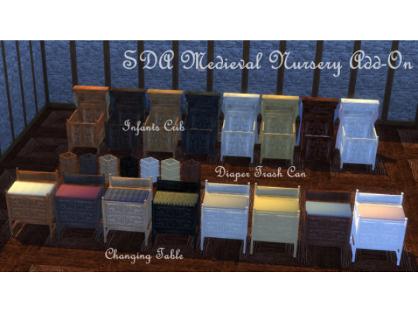 322186 sda medieval nursery p3 infants add ons crib changing table sims4 featured image