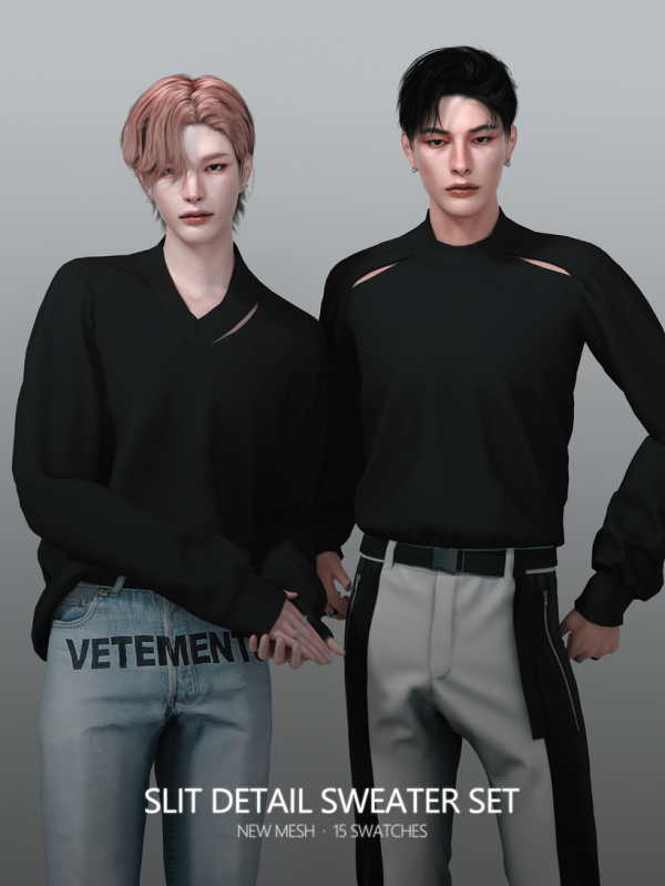 Slit Detail Ensemble by Rona_Sims  (Sweater Set, Male Tops, Alpha CC Clothing)