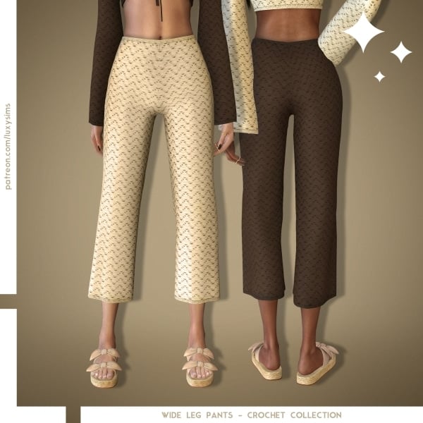 AlphaStitch Elegance: Wide Leg Pants from the Crochet Collection (Female Fashion)