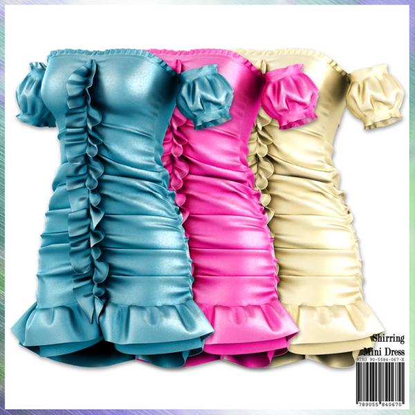 Mirosims2020 Shirring Mini Dress (Female  Fashion, Alpha CC, Dresses, Clothing Sets, Accessories)