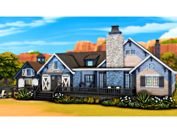 328671 small modern farmhouse with a horse barn sims4 featured image