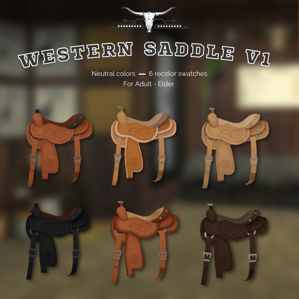 328729 western saddle v1 neutral recolor by buckaroo ranch sims4 featured image