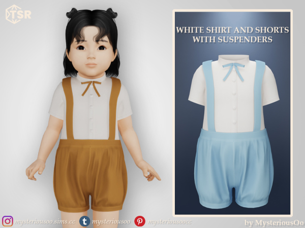 331043 white shirt and shorts with suspenders in 12 colors for toddlers sims4 featured image