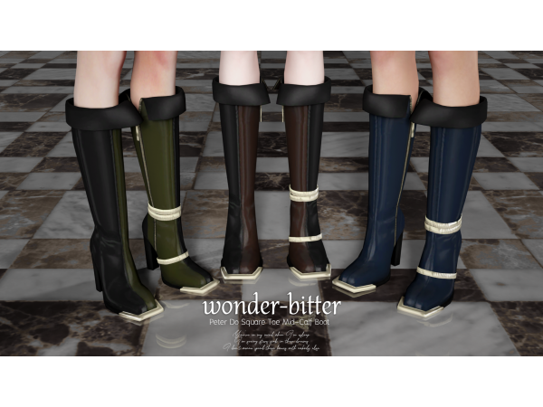 Wonder-Bitter’s ‘Peter Do’ Elegance: Chic Square Toe Mid-Calf Boots (#HighHeels #FemaleFashion)