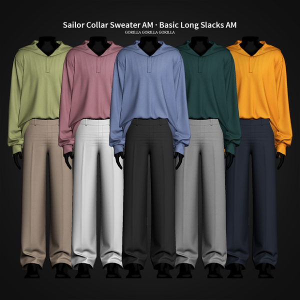 NauticalKnit&SlacksAM (Sailor Collar  Sweater & Basic Long Pants by Gorillax3 – Male Fashion Set)
