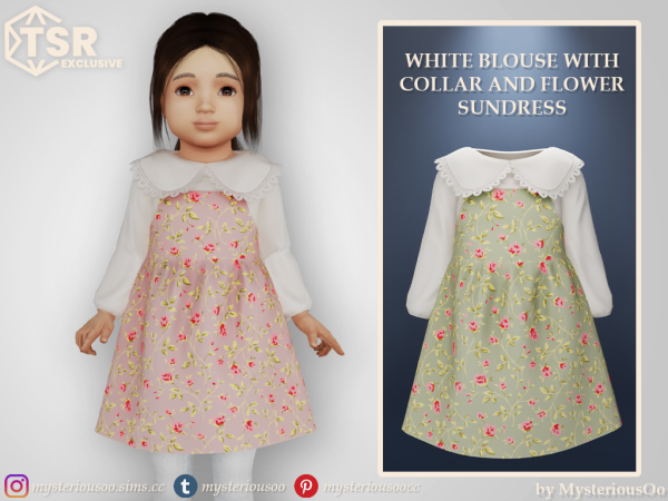 334282 white blouse with collar and flower sundress in 6 colors for toddlers sims4 featured image