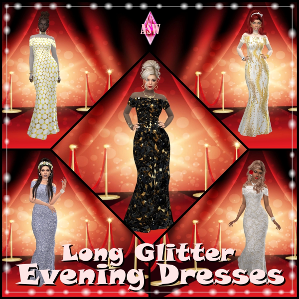 AnnettsGlitz: Dazzling Long Glitter Evening Gowns (Sims4Welt Collection)