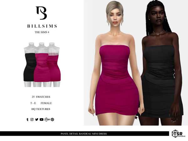 Chic Elegance: Panel Detail Bandeau Mini Dress (TS4) – Alpha CC for Stylish Sims