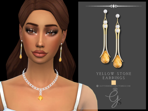 340087 yellow stone earrings by glitterberryfly sims4 featured image