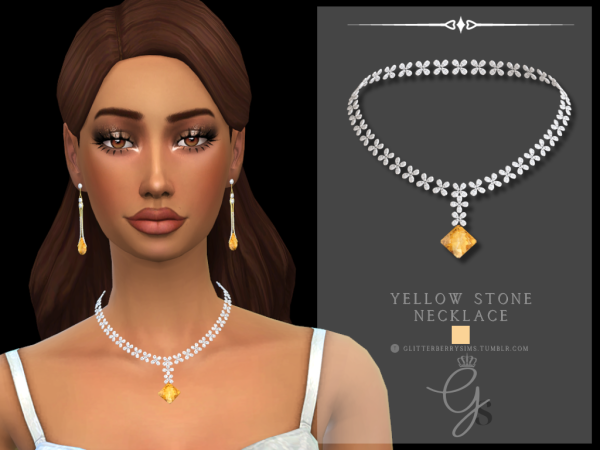 “Glitterberryfly’s Sunshine Embrace (Elegant Yellow Stone Necklace)” #Accessories #Jewelries #Necklaces #AlphaCC #FemaleNecklaces