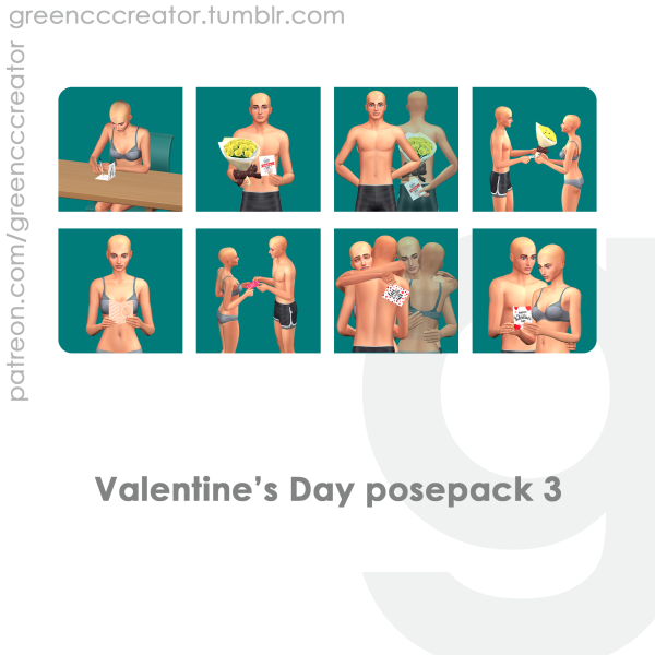 340636 valentine s day posepack 3 green by greencccreator sims4 featured image