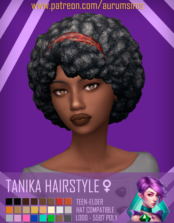 AurumGlow: Tanika’s Maxis Match Afro & Headband (+Color Add-On) #ChicHairAccessories