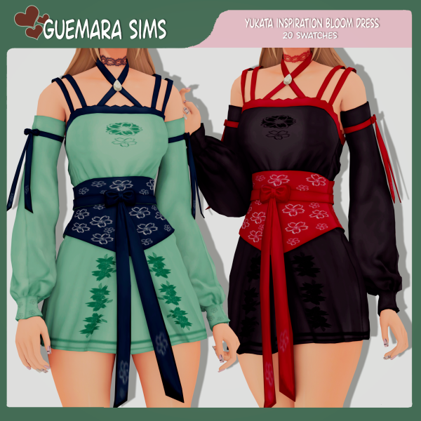 Blossom Elegance: Yukata-Inspired Bloom Dress by GuemaraSims (AlphaCC Female Fashion)