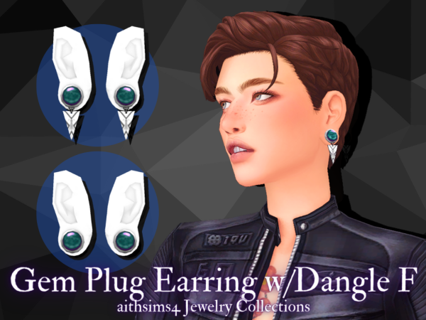 Aithsims’ Radiance: Sparkling Gem Plug Earrings (Fashionable Alpha CC Jewels)